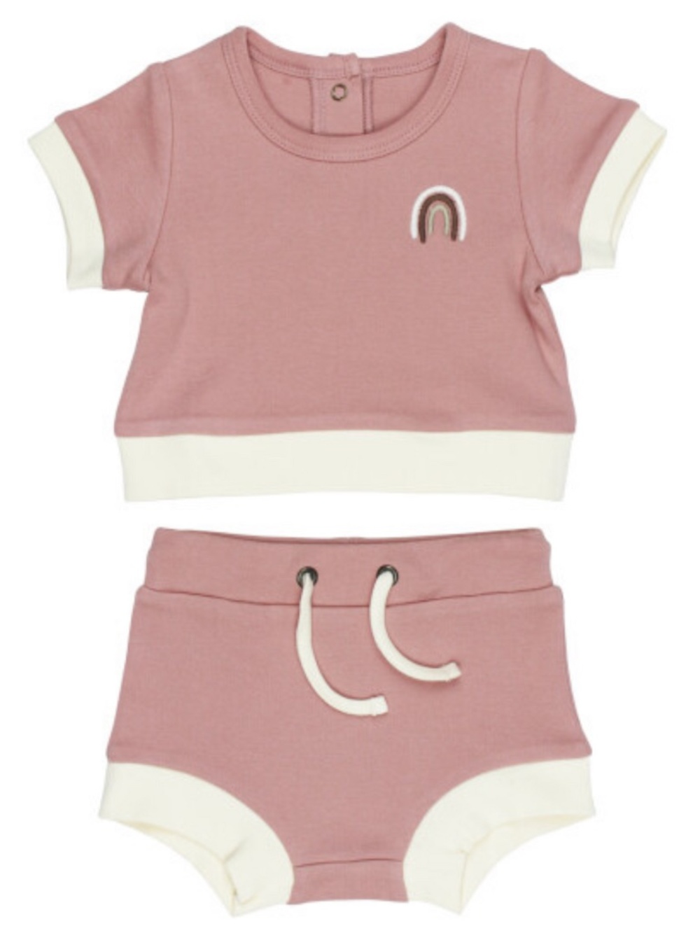 L'ovedbaby Mauve Rainbow Embroidered Tee & Shortie Set Organic Cotton 6-9 Months